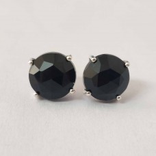 Black Onyx Round Silver Prong Stud Earring